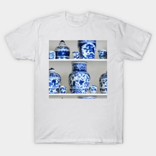 Shelves with blue and white chinoiserie jars T-Shirt